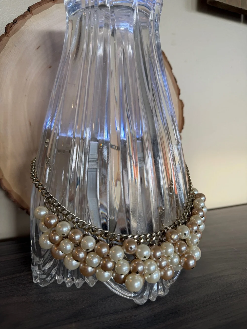 Pearl Cluster Statement Necklace - Champagne and Ivory 21” adjustable